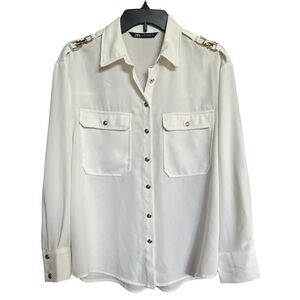 Zara Military Blouse Off White Gold Buttons Women’s Size Small S